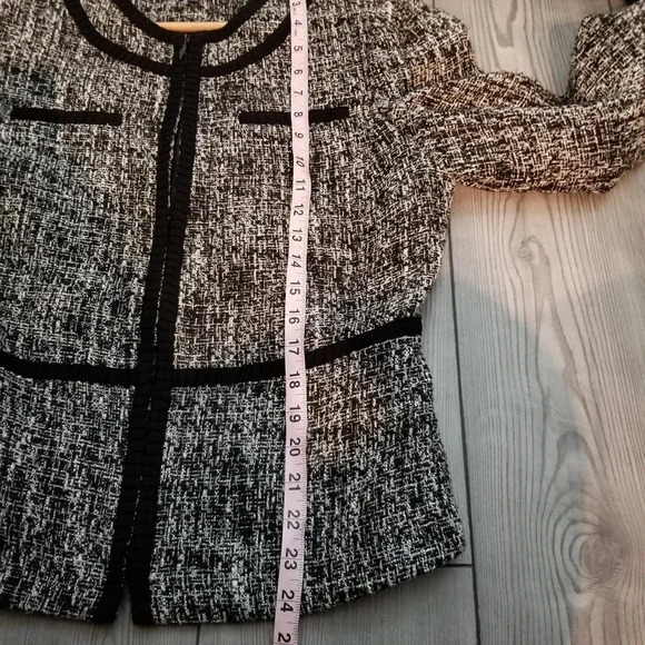 Jones New York Women's Jacket 10 Gray Cotton Full Zipper Long Sleeves Tweed - Picture 7 of 10